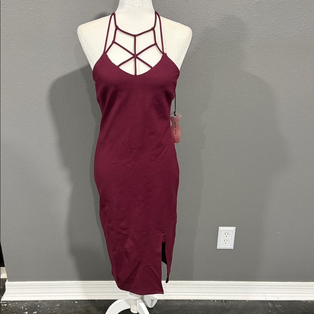 Haute Monde Wine Colored Bodycon Midi Dress M NWT